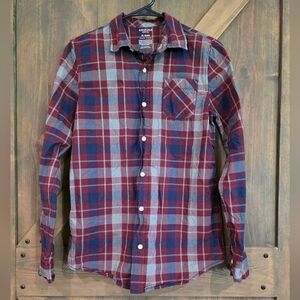 Arizona Jean Company Burgundy and Navy Plaid Shirt Youth Size XL 18/20